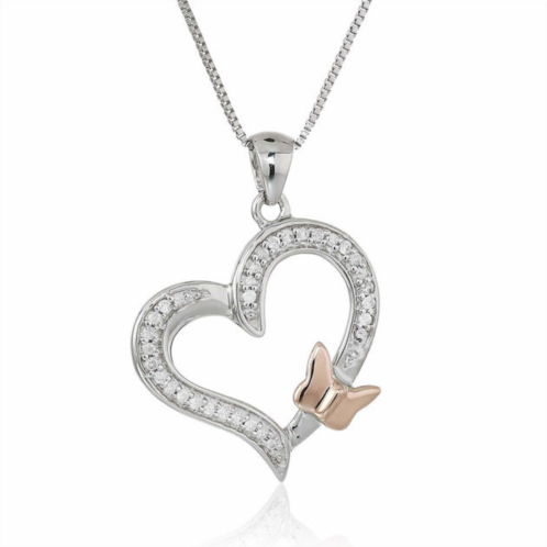 Vir Jewels 1/10 cttw diamond butterfly and heart pendant 14k white and rose gold with chain