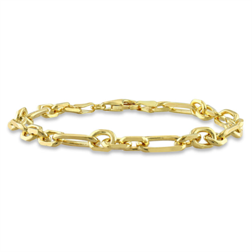 Mimi & Max 6mm diamond cut figaro chain bracelet in yellow plated sterling silver - 9 in