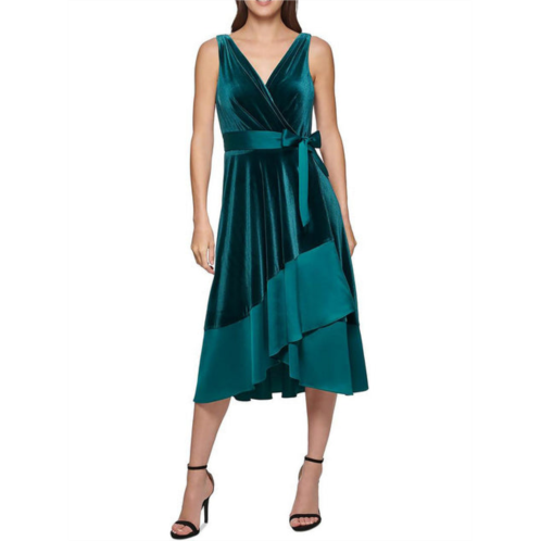 DKNY womens velvet midi wrap dress