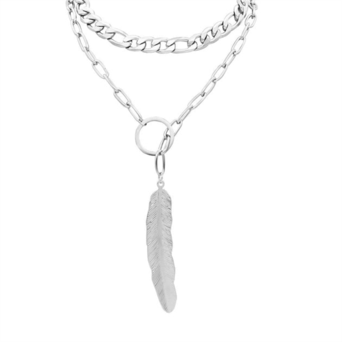 Adornia mixed chain leaf y necklace silver