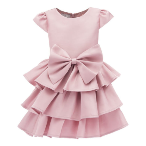 Pinolini pink satin ruffle bow dress