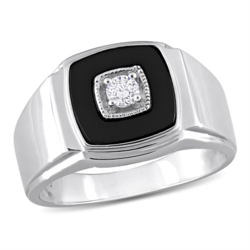 Mimi & Max 2 1/3ct tgw square black onyx and 1/6ct tw diamond mens ring in sterling silver