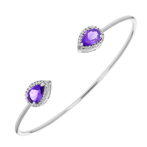 Vir Jewels amethyst & diamond bangle with rhodium plating (1.70 ct)