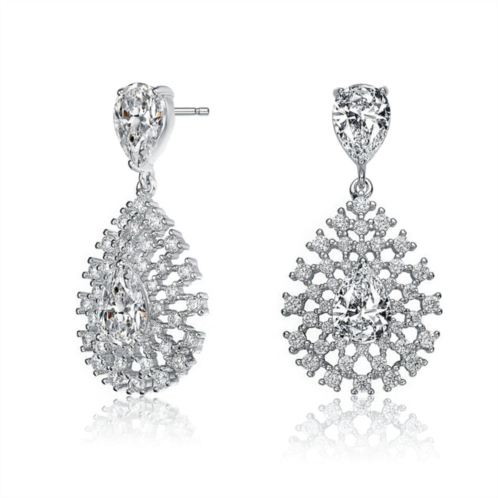 Genevive sterling silver cubic zirconia lace cluster drop earrings