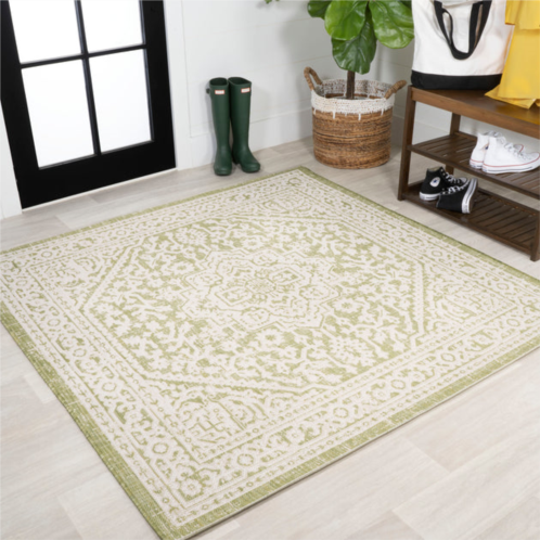 JONATHAN Y sinjuri medallion textured weave indoor/outdoor green/cream square area rug