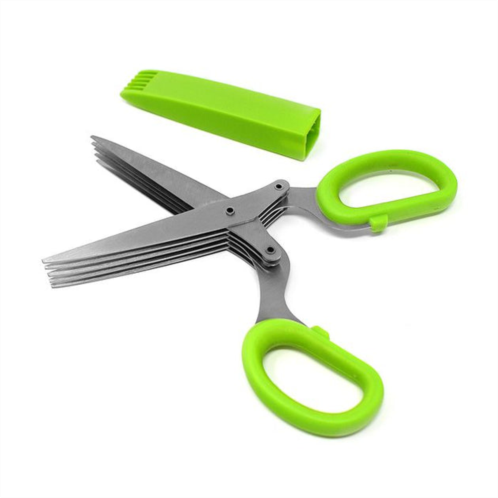 Norpro multi blade herb shears with storage sheath, stainless steel, green