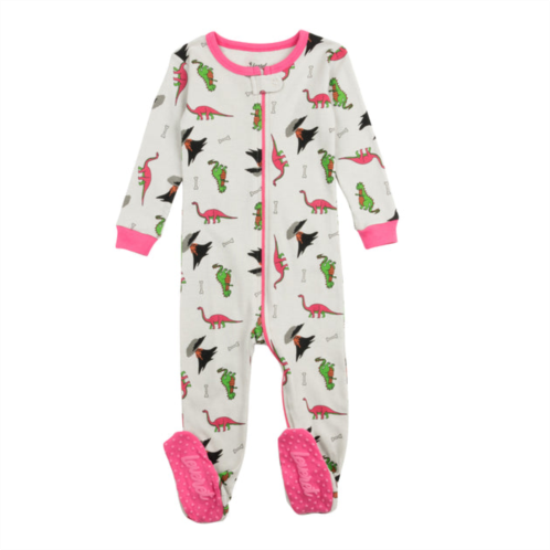 Leveret kids footed cotton pajamas dinosaur gray