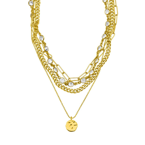 Adornia messy layered necklace with pebbled charm gold