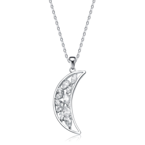 Genevive sterling silver white cubic zirconia moon-shaped pendant