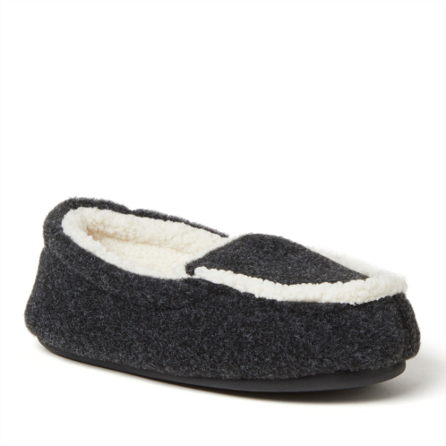 Dearfoams kids unisex hunter felted microwool and plaid moccasin slipper