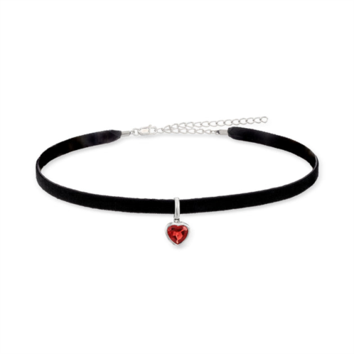 Ross-Simons garnet heart and black velvet choker necklace in sterling silver