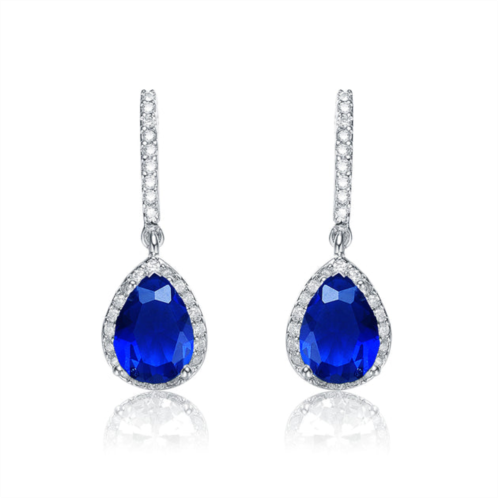 Genevive c.z. ss rhodium plated sapphire teardrop earrings