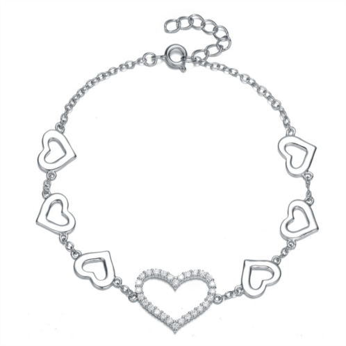 Genevive ga white gold plated with diamond cubic zirconia heart halo charm kids/teens bracelet in sterling silver