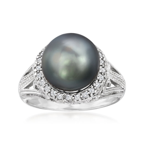 Ross-Simons 11-12mm black cultured tahitian pearl ring with . white topaz in sterling silver