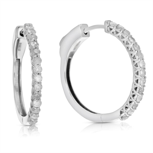 Vir Jewels 1 cttw diamond hoop earrings .925 sterling silver 28 stones dangle 1 inch