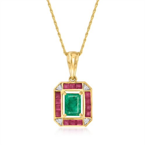 Ross-Simons emerald, . ruby and diamond-accented pendant necklace in 14kt yellow gold