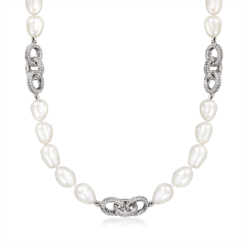 Ross-Simons 7.5-8.5mm cultured semi-baroque pearl and white topaz oval-link necklace in sterling silver