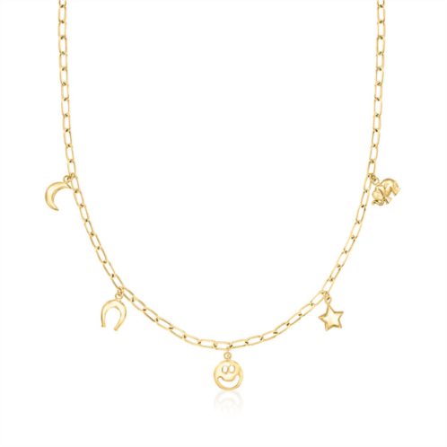 RS Pure by ross-simons 14kt yellow gold lucky symbols paper clip link necklace