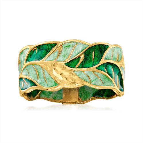 Ross-Simons italian green enamel leaf ring in 14kt yellow gold