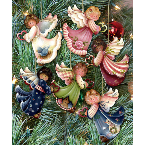 Designocracy loving angels wooden ornaments set of 6 by jamie mills-price