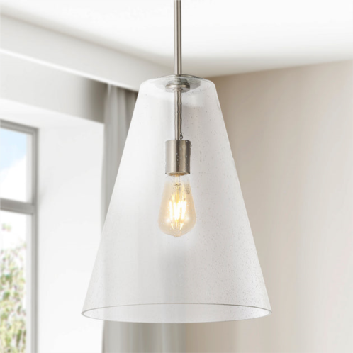 JONATHAN Y arlo 11.5 1-light mid-century modern iron/seeded glass led pendant