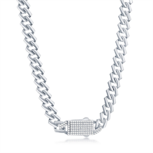 Simona sterling silver 9mm monaco chain w/micro pave cz lock