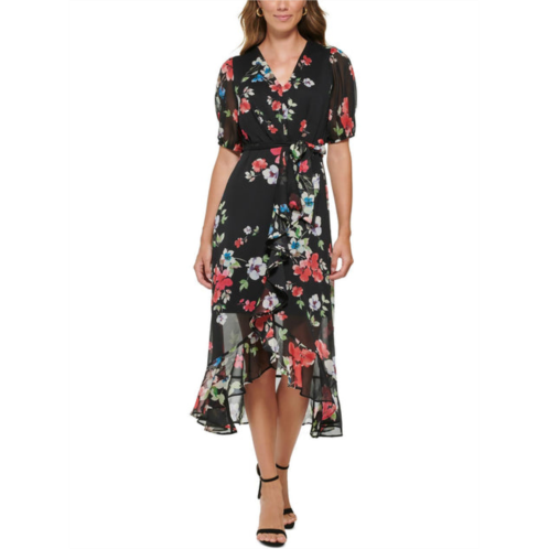 DKNY petites womens floral hi-low midi dress