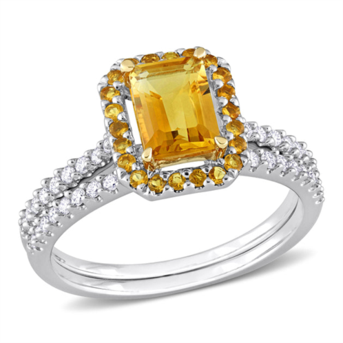 Mimi & Max 1 1/3 ct tgw octagon citrine and 1/4 ct tw diamond halo bridal ring set in 14k white and yellow gold