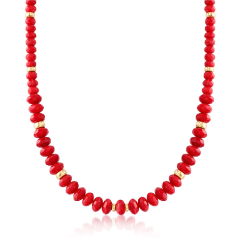 Ross-Simons graduated red coral bead necklace with 14kt yellow gold