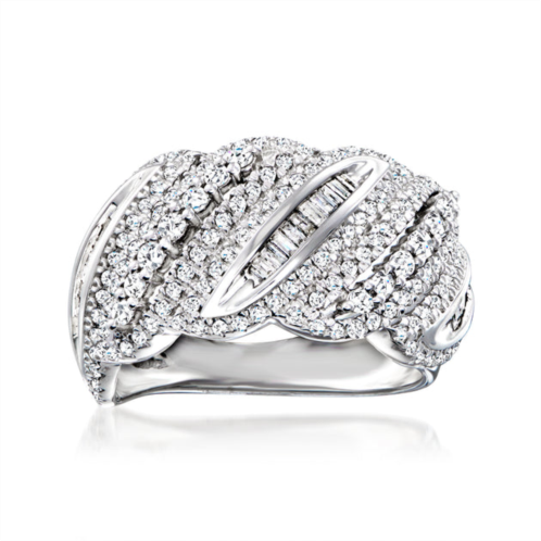 Ross-Simons baguette and round diamond striped ring in sterling silver