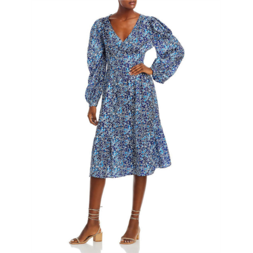 Aqua womens smocked printed midi dress