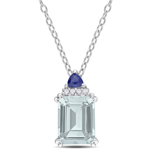 Mimi & Max womens 2ct tgw octagon aquamarine trilliant blue sapphire and diamond accent necklace in sterling silver