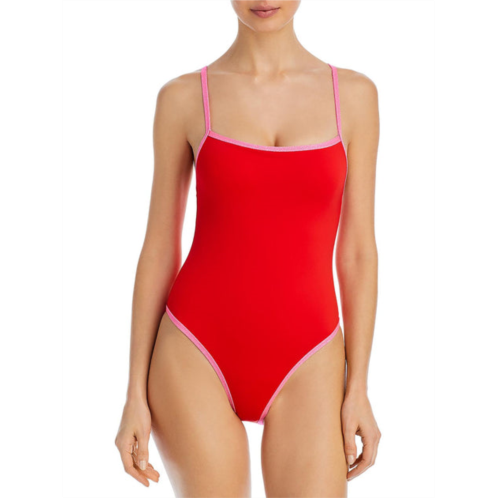 Aqua Swim womens metallic square neck one-piece swimsuit