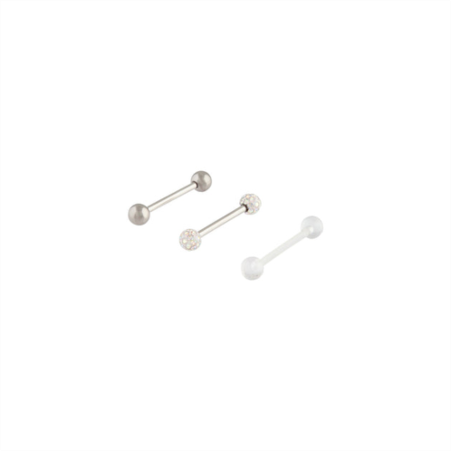 Lovisa surgical steel diamante clear tongue bar 3 pack