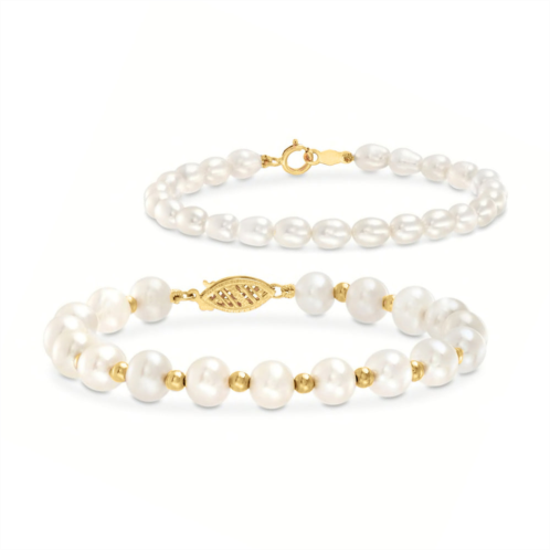 Ross-Simons mom & me 4-7mm cultured pearl bracelet set of 2 in 14kt yellow gold