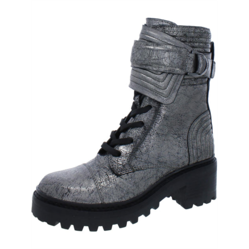 DKNY basia womens leather metallic combat & lace-up boots