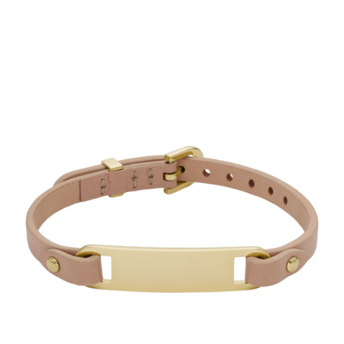 Fossil womens heritage plaque latte brown leather strap bracelet