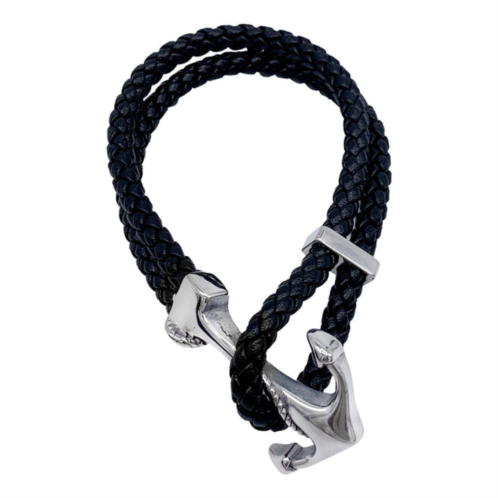 Adornia water resistant leather and anchor hook bracelet silver