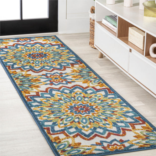 JONATHAN Y flora abstract bold mandala high-low indoor/outdoor red/blue/yellow runner rug