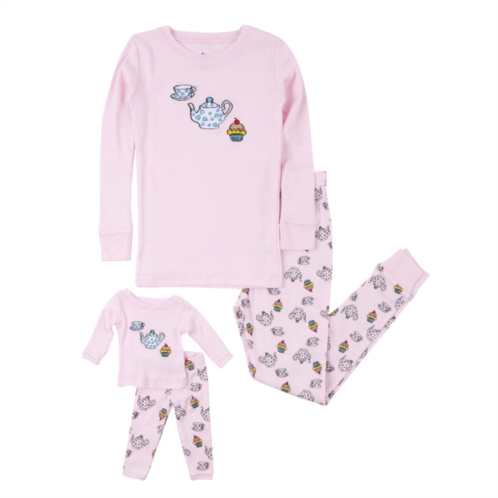 Leveret girls and matching doll cotton pajamas tea set