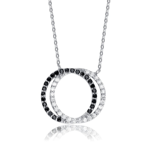 Genevive sterling silver white gold plating with clear cubic zirconia double outlined circle neckalce