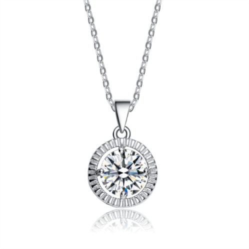 Genevive c.z. sterling silver rhodium plated classic round pendant