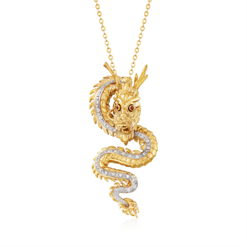 Ross-Simons white topaz dragon pendant necklace with garnet accents in 18kt gold over sterling