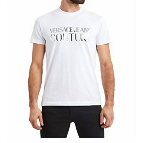 VERSACE mens metallic logo short sleeve t-shirt in white/silver