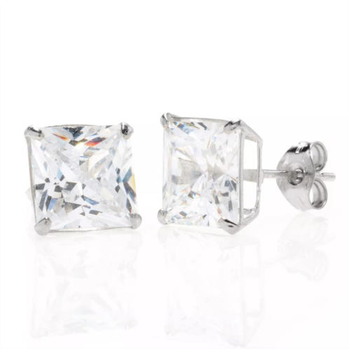 14k white gold square basket setting simulated diamond stud earrings