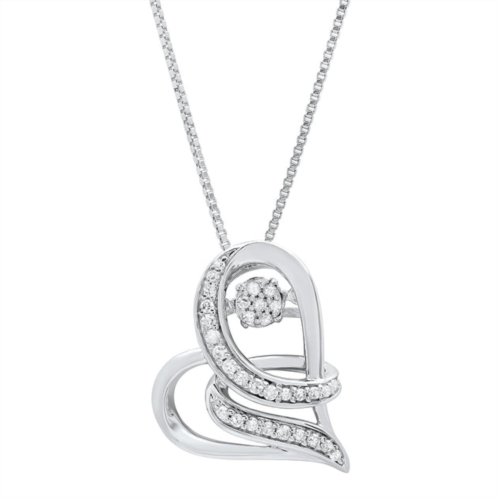 MAXCOLOR dancing diamond heart pendant necklace (0.16 cttw., h-i, si1-si2) 18 in 925 sterling silver