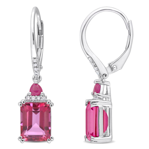 Mimi & Max womens 6 1/3ct tgw octagon pink topaz trilliant ruby and 1/10ct tdw diamond leverback earrings in sterling silver