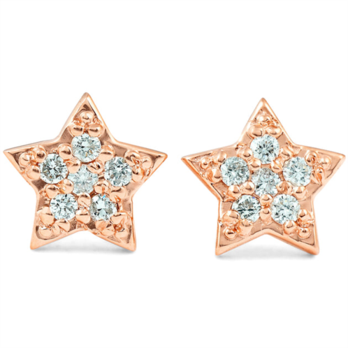 Pompeii3 14k rose gold diamond pave petite star studs dainty high polished 6.5mm