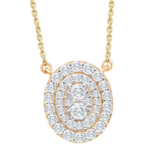 Pompeii3 .85ct oval cluster diamond halo pendant womens yellow gold necklace 14mm tall