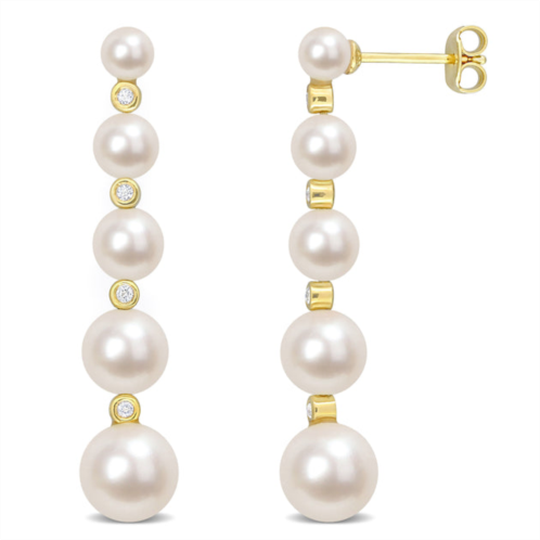 Mimi & Max freshwater cultured pearl and 1/4 ct tgw white topaz graduated dangle earrings in yellow plated sterling silver